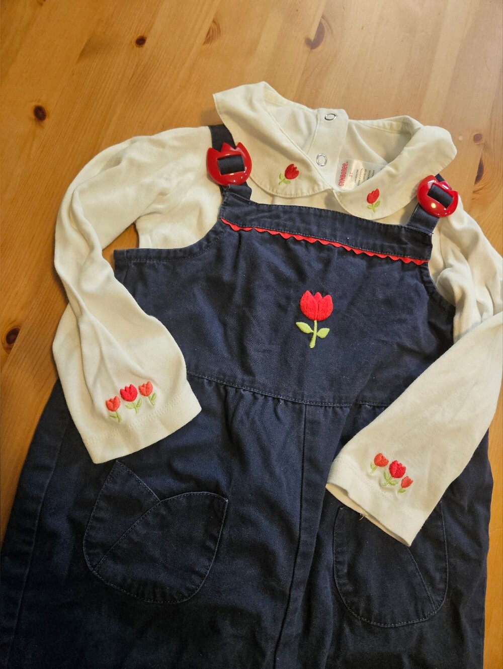 Gymboree -Navy Overall Set with tulip details - 3T